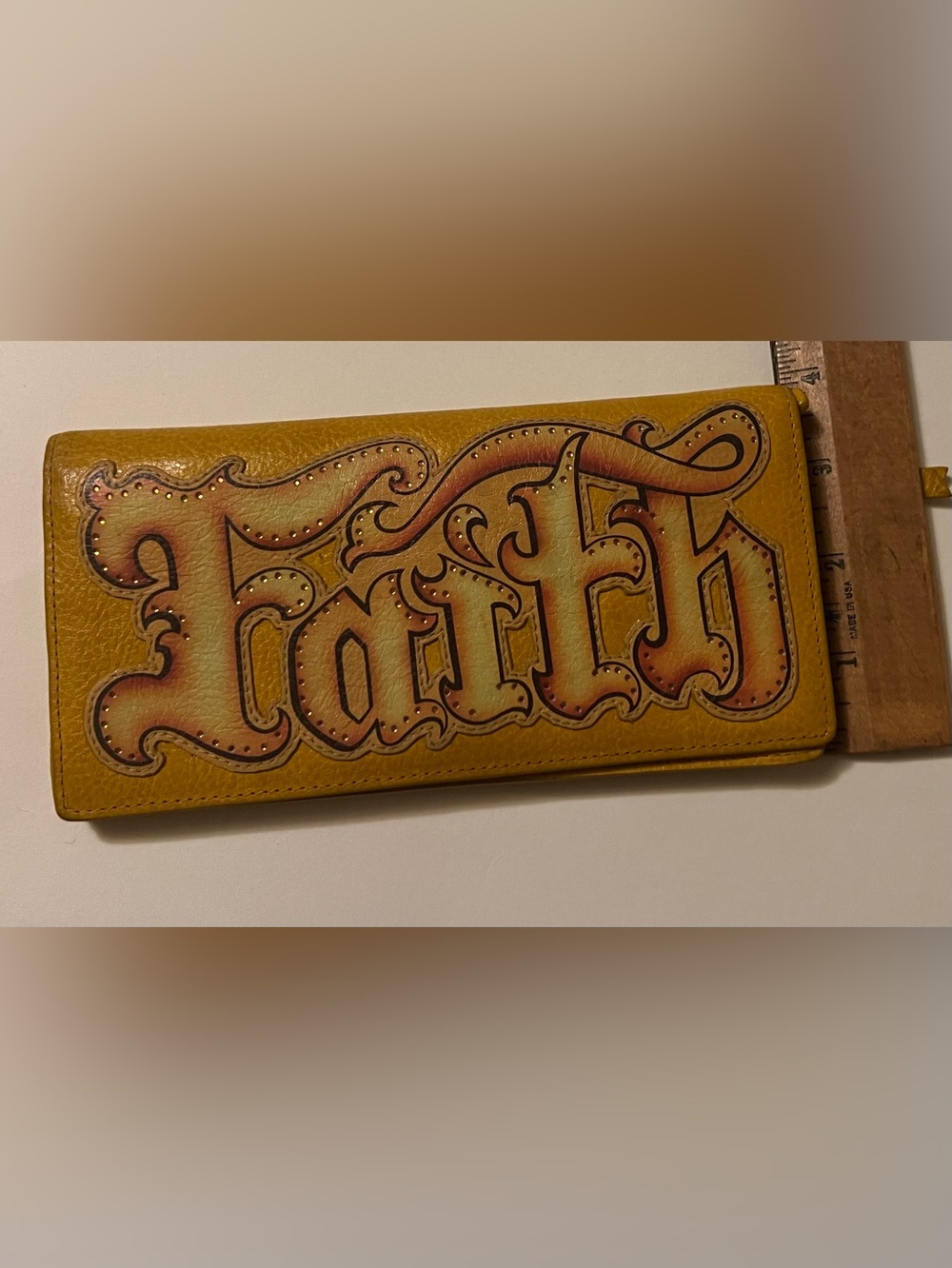 Isabella Fiore - “FAITH”
Graphic Script Leather Wallet in Mustard Yellow - Picture 6 of 8